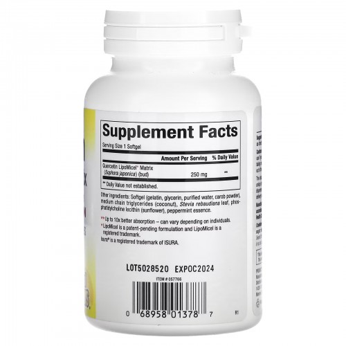 Natural Factors, кверцетин, в мицеллярной форме LipoMicel, 60 капсул с жидким содержимым Natural Factors, кверцетин, в мицеллярной форме LipoMicel, 60 капсул с жидким содержимым
